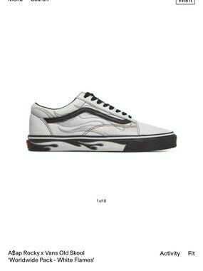 A$AP Rocky x Vans Old Skool "Worldwide Pack-White Flames"  Mens 7/Womens 8.